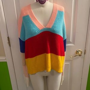 FATE Color Block V-Neck Sweater